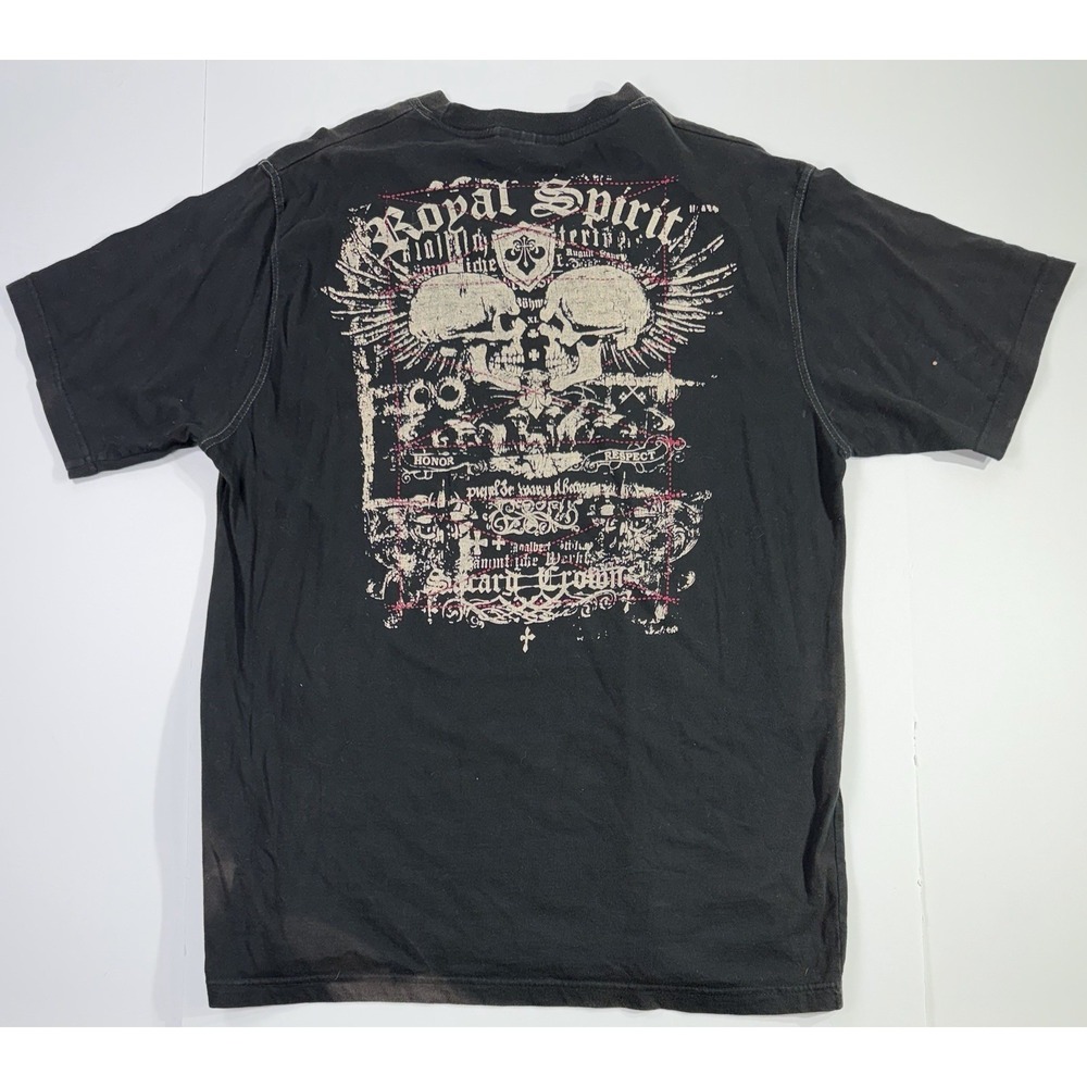 Royal Spirit Skull Studded T Shirt Mens L Black Gothic Biker Y2K Distressed Tee